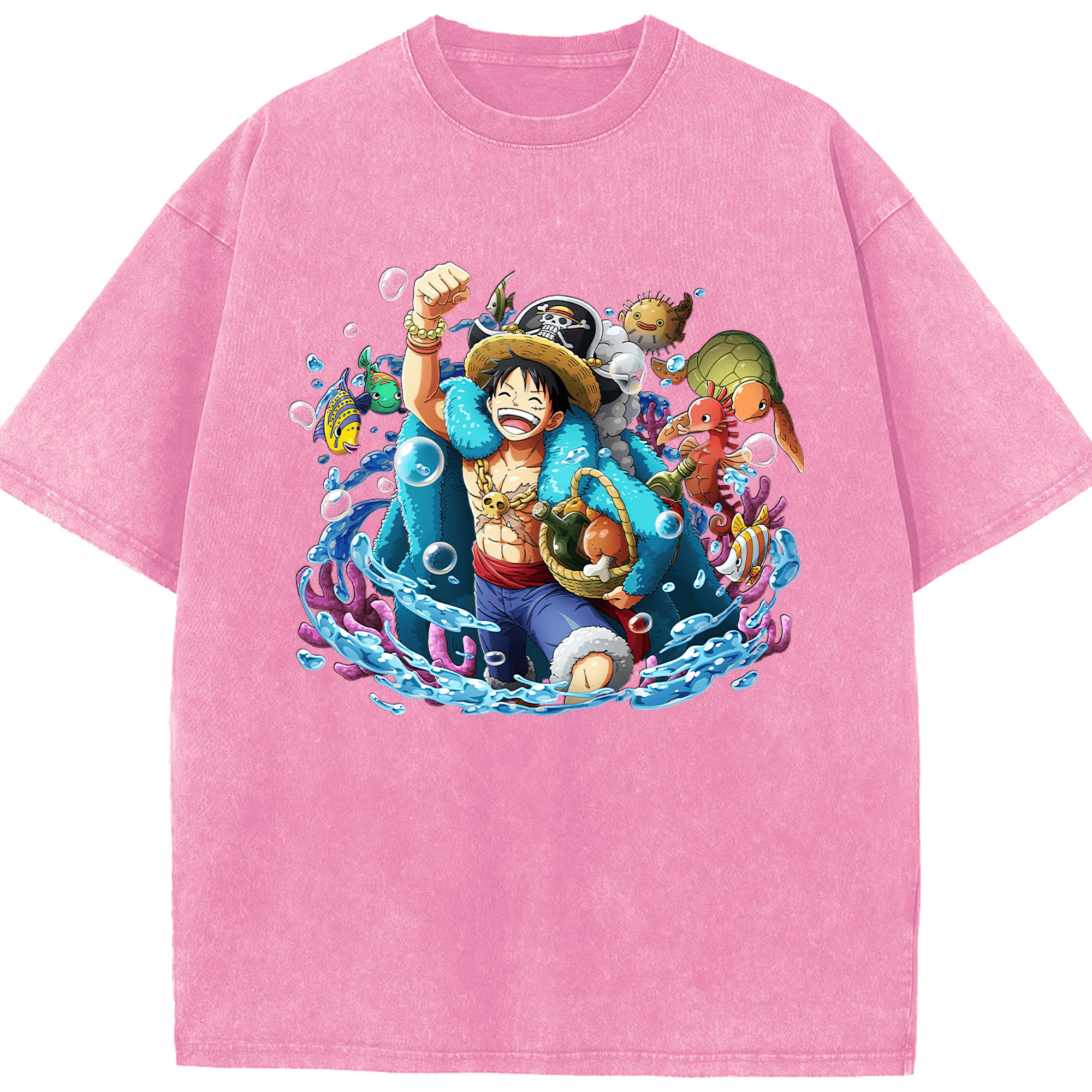 ワンピース モンキー・D・ルフィ ONE PIECE Monkey D. Luffy 綿100% ヴィンテージ風 半袖Tシャツ（フロントプリント）